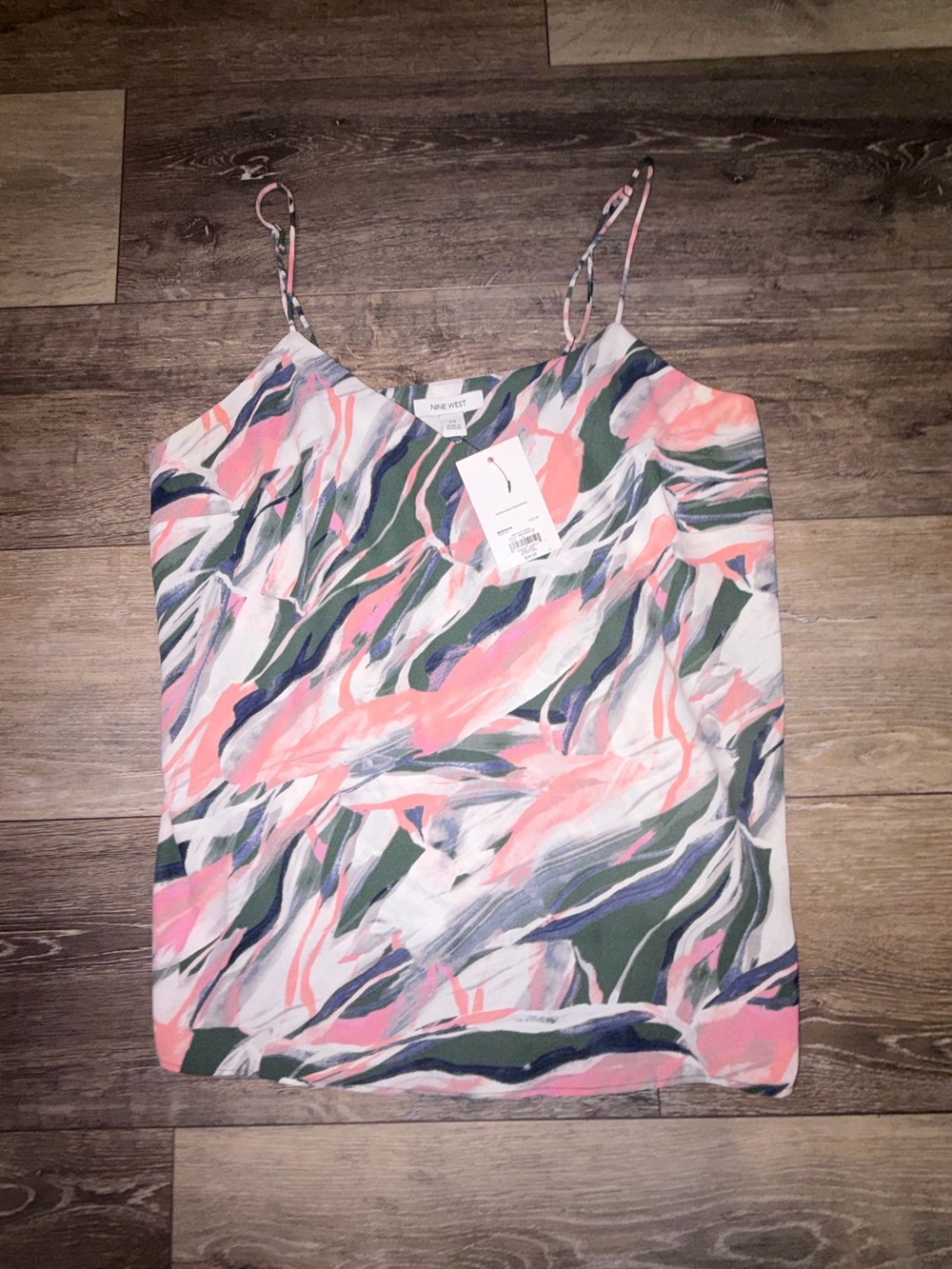 Nine West Pink Green Abstract Print Spaghetti Strap Cami NWT